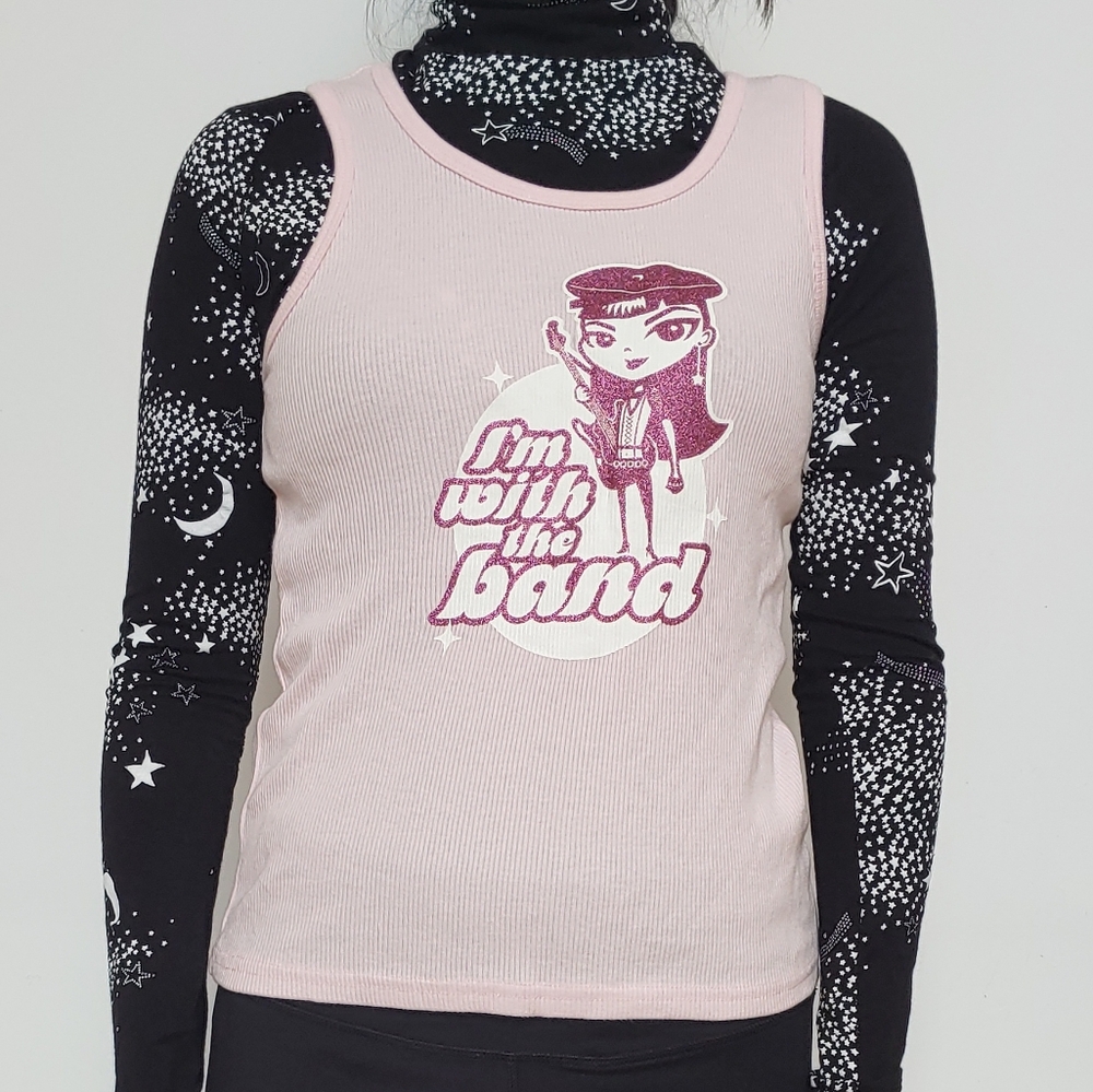 Old Navy pink tank I'm with the band